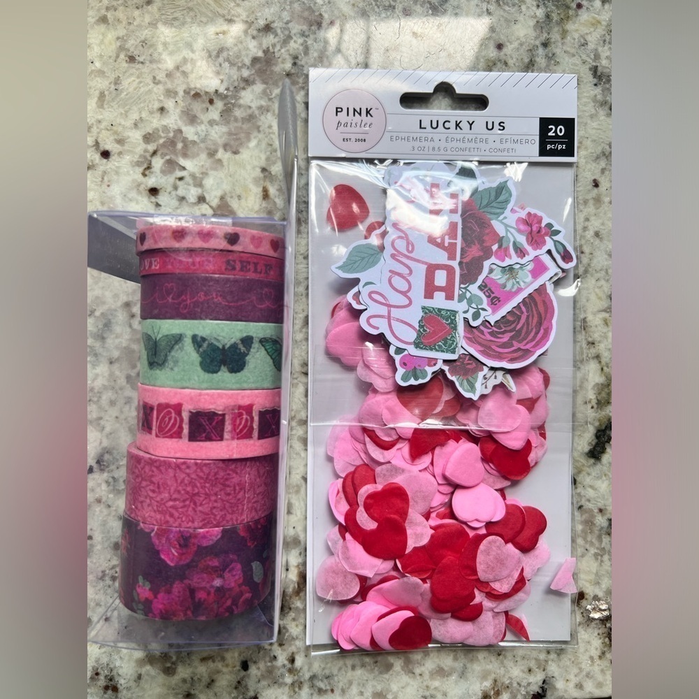 Scrapbooking 7 rolls of washi tape and matching die cut paper pieces NWT